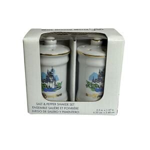 Walt Disney World Salt & Pepper Shaker Set 50th Anniversary Castle Gold Trim New